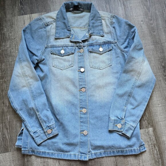 JouJou Jean Jacket Womens Size Extra Large Denim Button Front Pockets Faded Blue - Picture 3 of 16